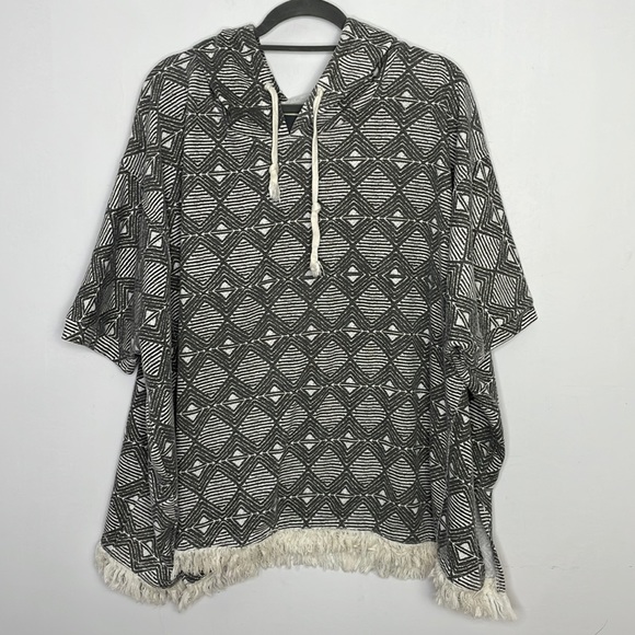 Paper Crane Tops - Paper Crane poncho style abstract oversized fringe hoodie